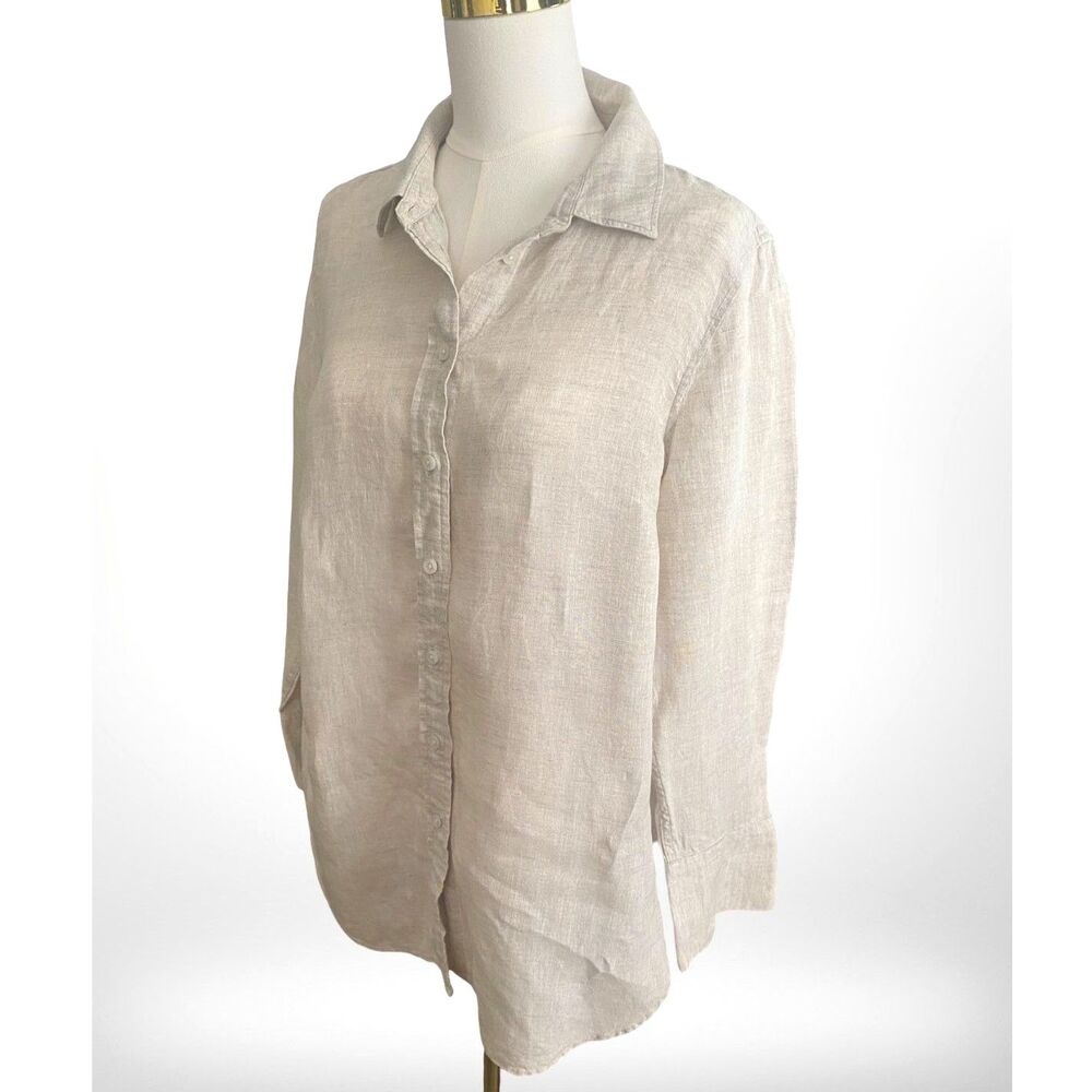 Talbots 100% Linen Natural Tunic Top Button Down Shirt LP Relaxed Coastal Beach - Picture 3 of 8